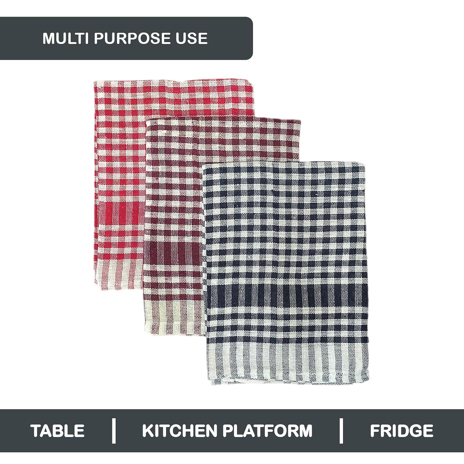 Pixel Home Decor Economy Range Multipurpose Checkered Cleaning Kitchen Cloth 300 Gsm | Napkin, Table Wipe (Pack Of 9)