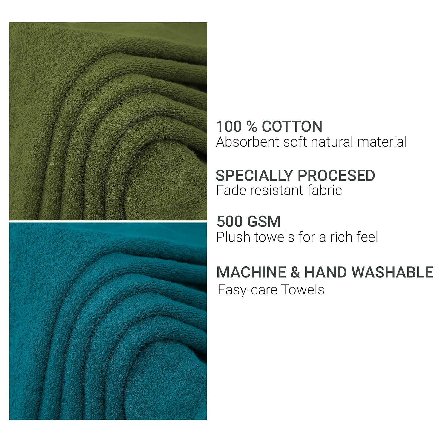 Cloth Fusion 100% Cotton Bath Towels 500 Gsm Large Size Set Of 2, Ultra Soft Bath Towel For Women & Men (Green & Turquoise)