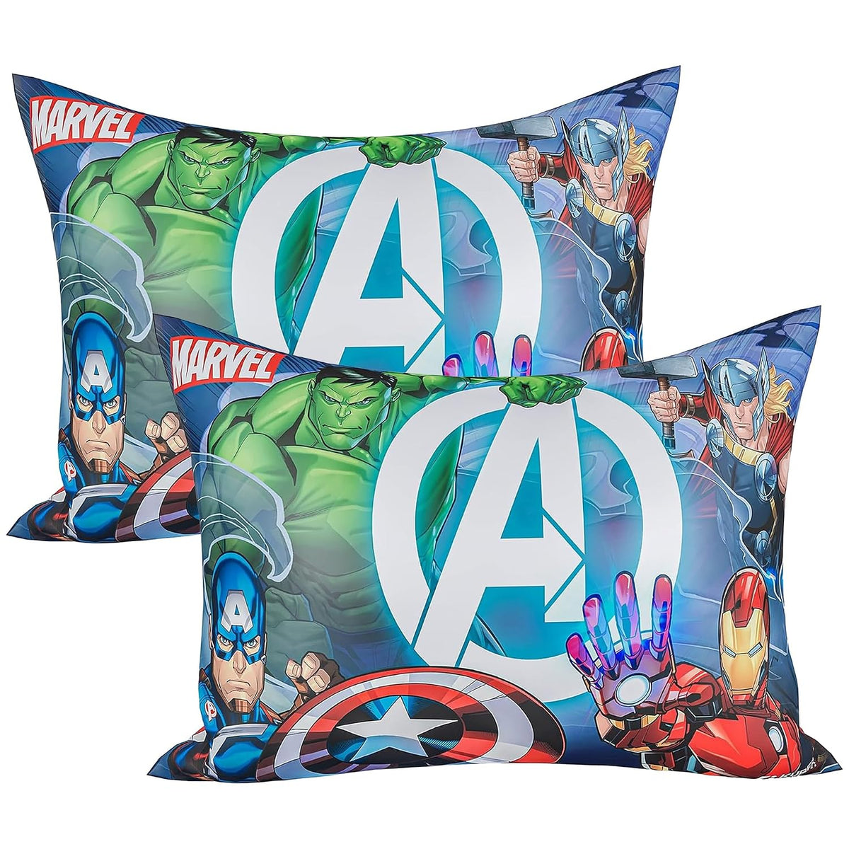 Kid's Marvel Avengers Pillow For Sleeping, Sky Blue - 12 x 18 Inches | Cozy & Fluffy Super Soft Pillow | Suitable For All Sleepers, Multipurpose & Comfortable, Breathable - 2 Pcs