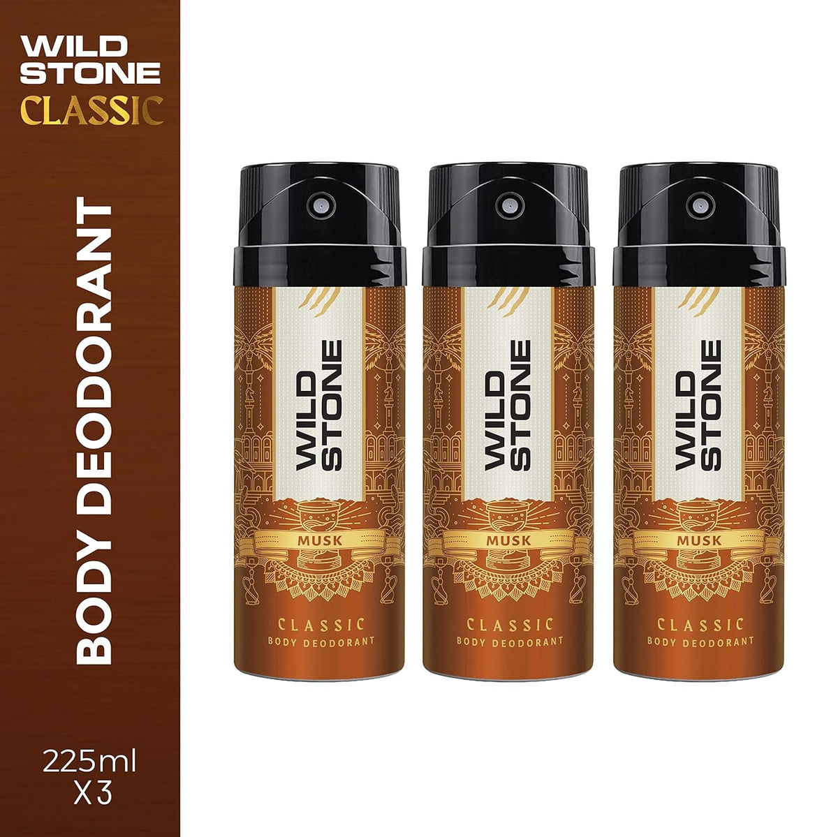 Wild Stone Classic Musk Deodorant Body Spray Pack Of 3 For Men 675ml 22.8 Fl.oz. | Perfect Gifr Set | Long Lasting