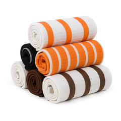 Linensutra Cotton Kitchen Towels 550 Gsm | Striped, Super Absorbent, Lint-Free (Orange, Black & Brown)- Pack Of 6