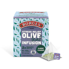 Borges Stress Relief Olive Leaf Infusion Classic Flavor Tea - 10 Bags In Sealed Envelope | 2X Antioxidants Than Green Tea - Caffeine Free, No Added Flavor