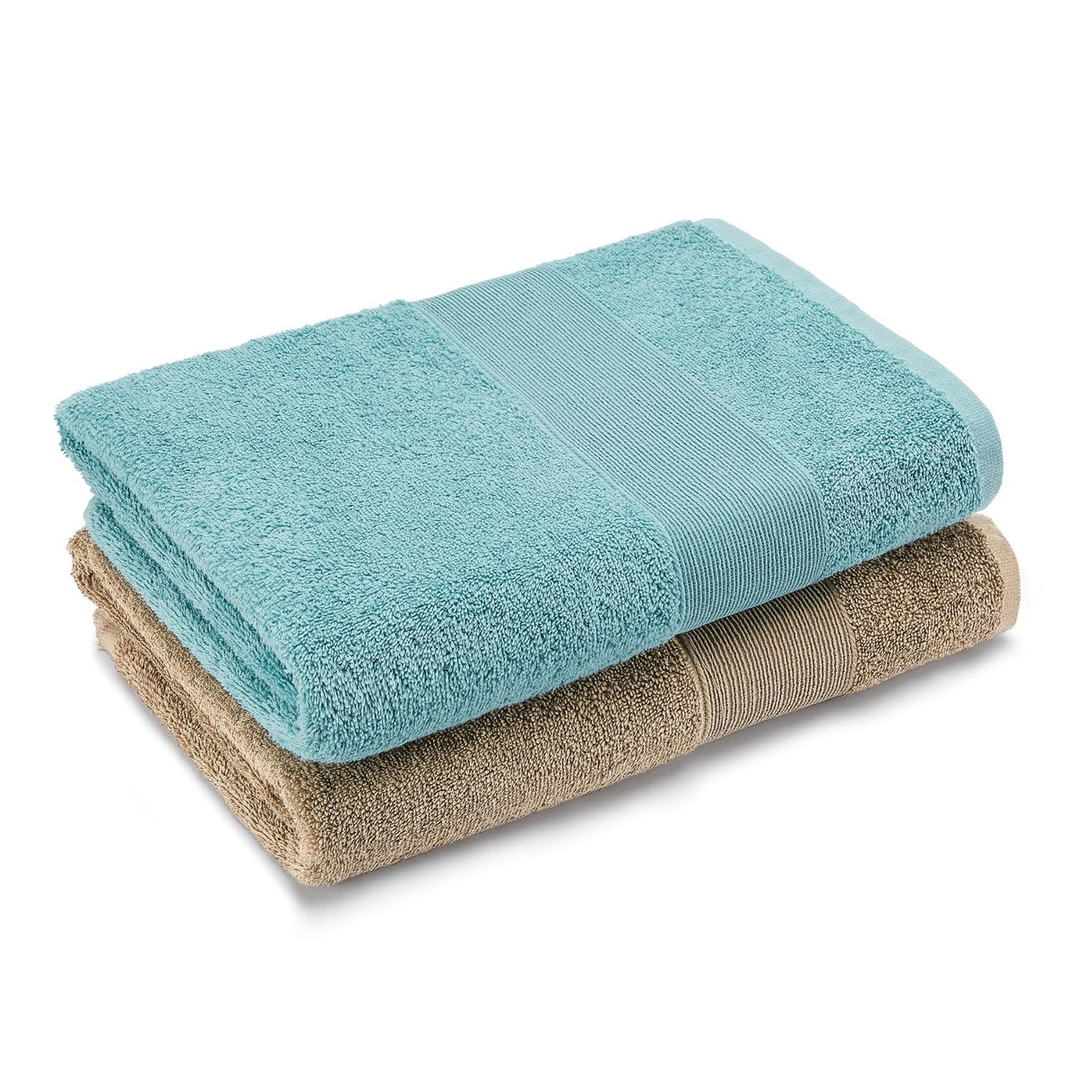 Haus & Kinder Harmony Combed Bath Towel 500 Gsm | Cotton Towel For Men & Women | Towels For Gym, Spa | Blue & Taupe | Pack Of 2