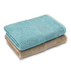Haus & Kinder Harmony Combed Bath Towel 500 Gsm | Cotton Towel For Men & Women | Towels For Gym, Spa | Blue & Taupe | Pack Of 2