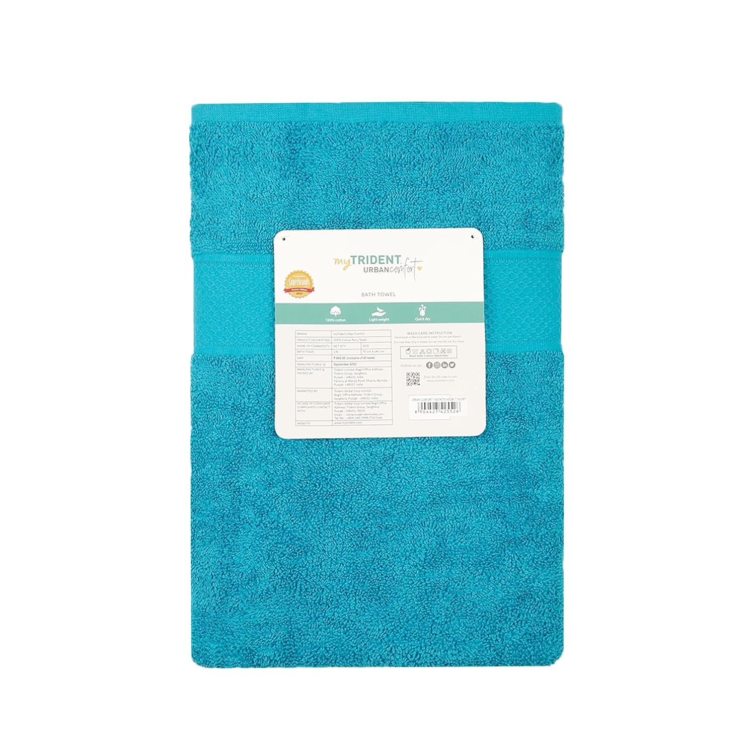 Trident 100% Cotton Bath Towels Large Size Soft & Absorbent 450 Gsm | Urban Comfort (Teal)