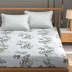 Bedsheet For Double Bed Queen Size With 2 Pillow Cover - 100 X 100 Inches, Grey & Black | Perfect For Gifting On Weddings Bedsheet
