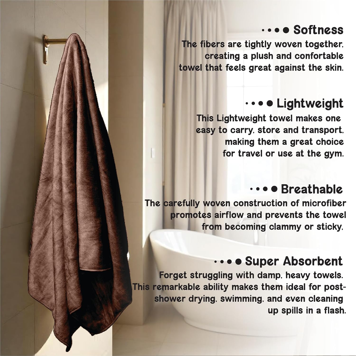 Housse Premium Microfiber Bath Towel 550 Gsm | Extra Large Quick Dry Towels Super Soft Plush | Ultra Absorbent For Home, Swimming, Sports, Travel (Cocca Brown)