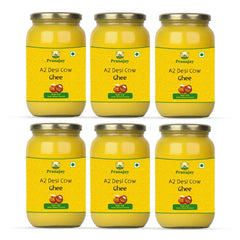 Premium A2 Desi Cow Ghee By Pranajay | Highly Nutritious & Healthy Vedic Bilona Method Desi Ghee Good For Cooking | 3 Litre (500ml * 6) 101.4 Ounce | Jar Pack