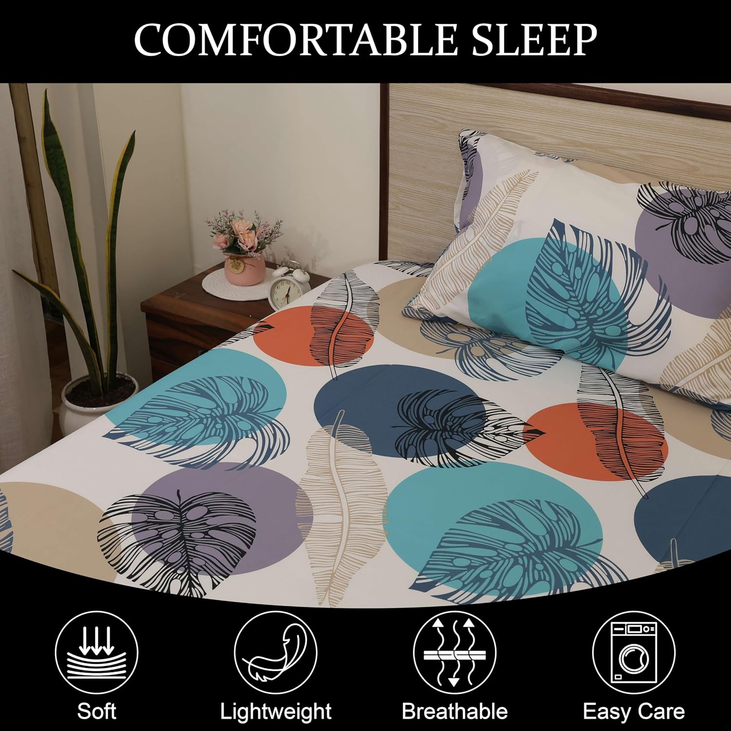 100% Microfiber Bedsheet For Single Bed With 2 Matching Pillow Covers Breathable - 68 X 90 Inch, Multicolor | Natural & Cozy Single Bed Sheet