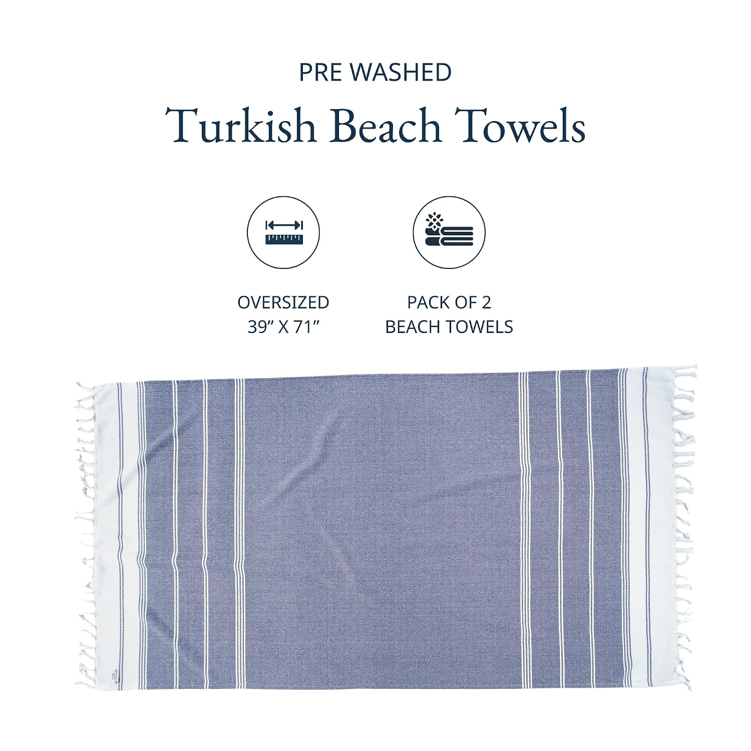 Lane Linen Beach Towel 699 Gsm | Oversized, Pre-Washed Large Beach Towels, Sandless Beach Towel, Quick Dry Travel Towel - Navy Blazer (2 Pack)