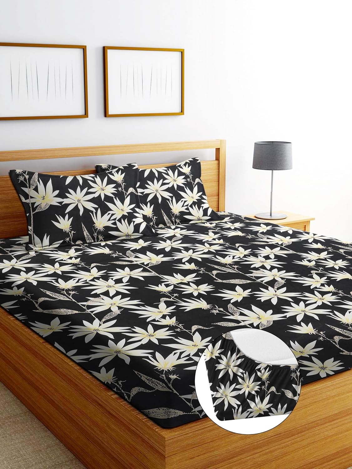 Printed Double Bedsheet 2 Matching Pillow Covers - 72 X 780 Inches, Black | Soft & Durable Bedding For Bedroom - Lightweight Perfect For All Seasons