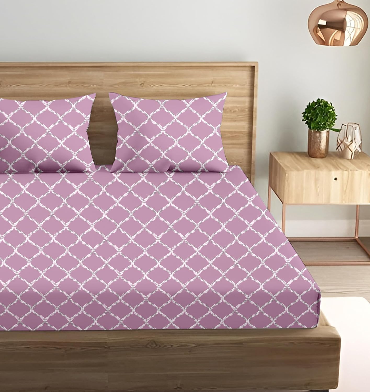 King Size Fitted Bedsheet With 2 Large Pillow Covers - 108 X 108 Inches, Pink | Soft, Breathable & Durable | Wrinkle Resistant