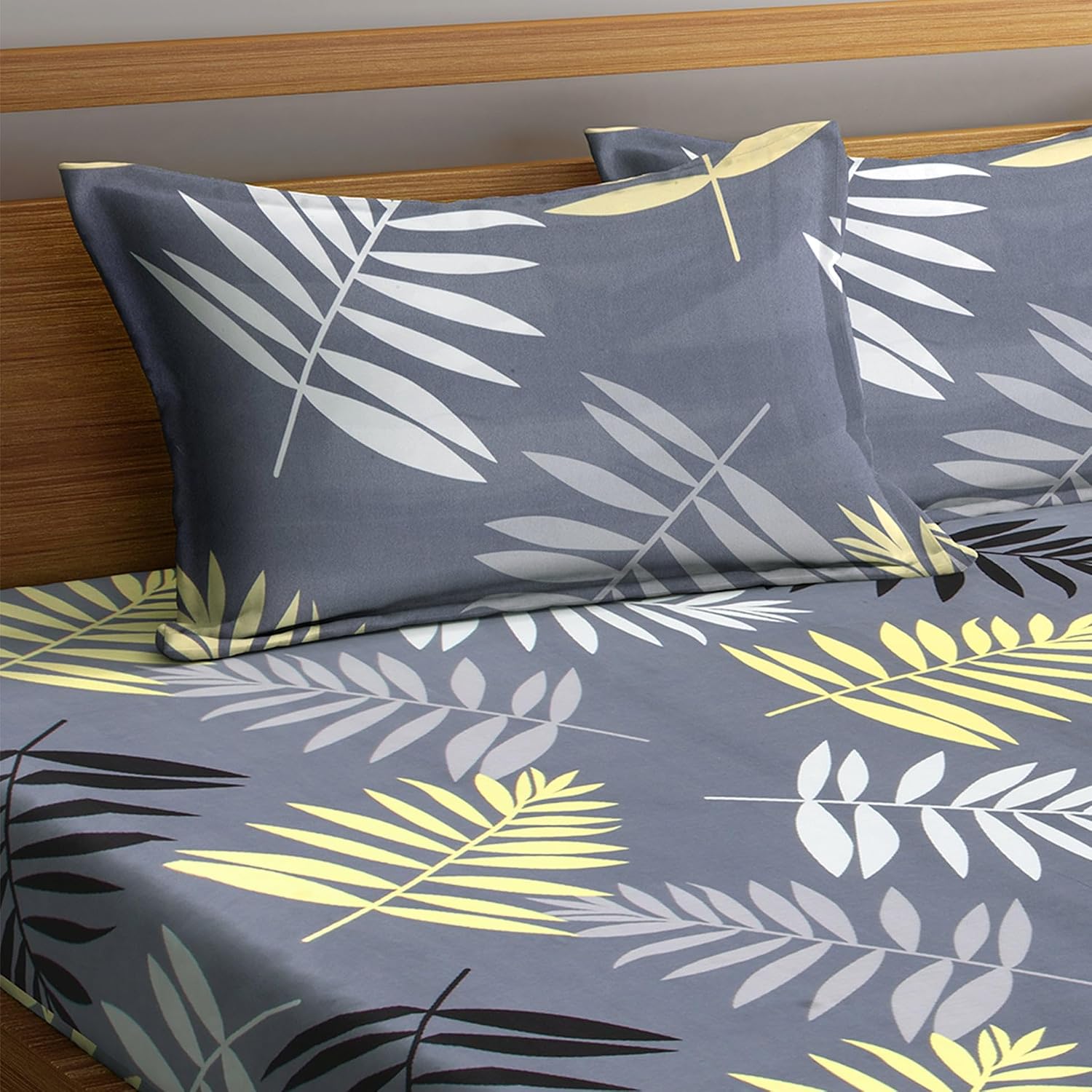 Prime Collection Single Bedsheet With 1 Matching Pillow Covers - 60 X 90 Inches, Yellow & Grey | Soft To Touch & Easy To Wash | Luxury Look Easy