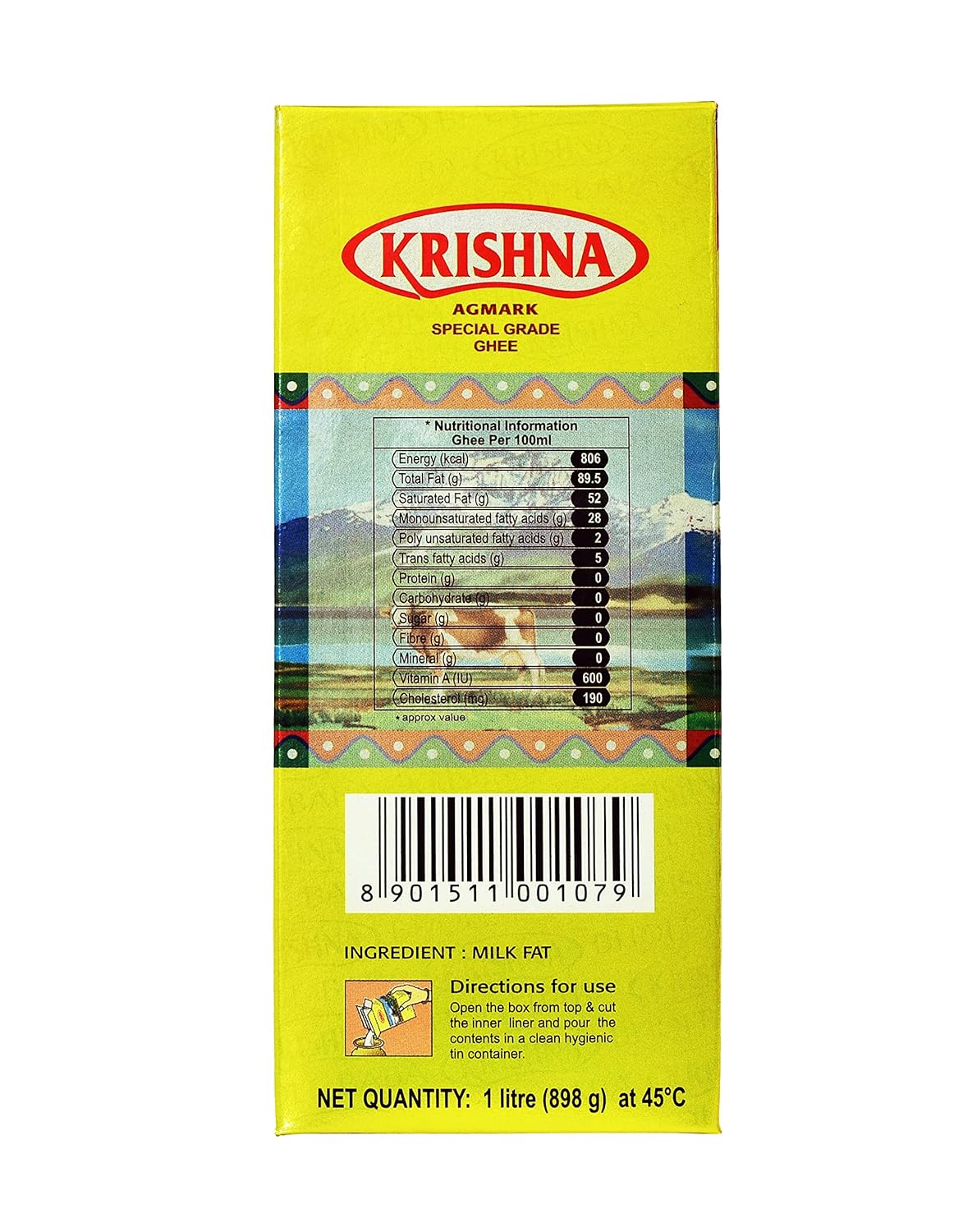 Natural Agmark Special Ghee By Krishna | High In Vitamins A, D & Healthy Desi Cow Ghee Good For Bakes Cookies | (1 Litre) 33.8 Ounce | Box Pack