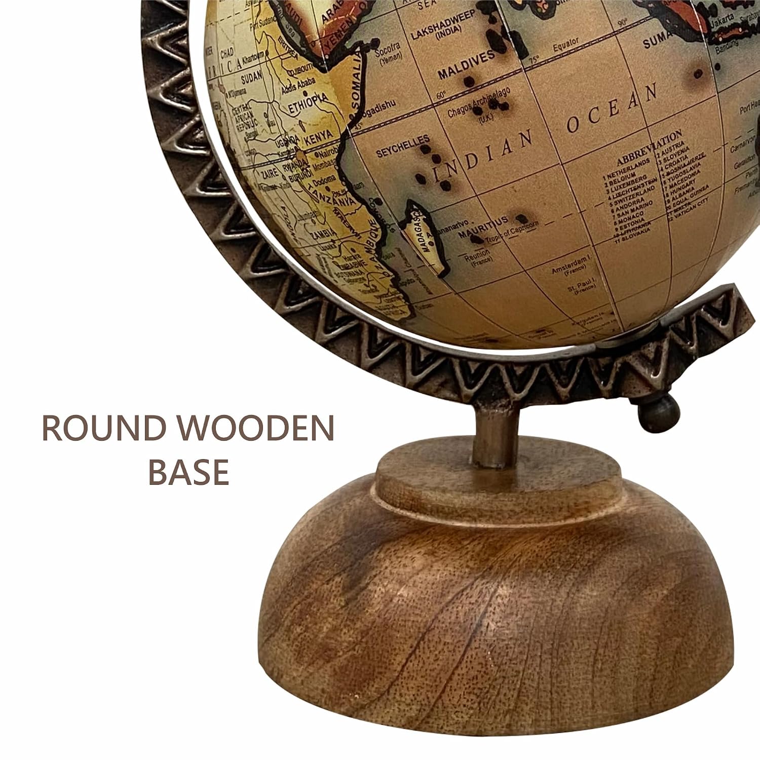 Small Globe 5 Inch With Antique Arc & Handmade Base For Home Decor, Office Table, Kids Room Decor, Gift For Students, Brown, Pack Of 1
