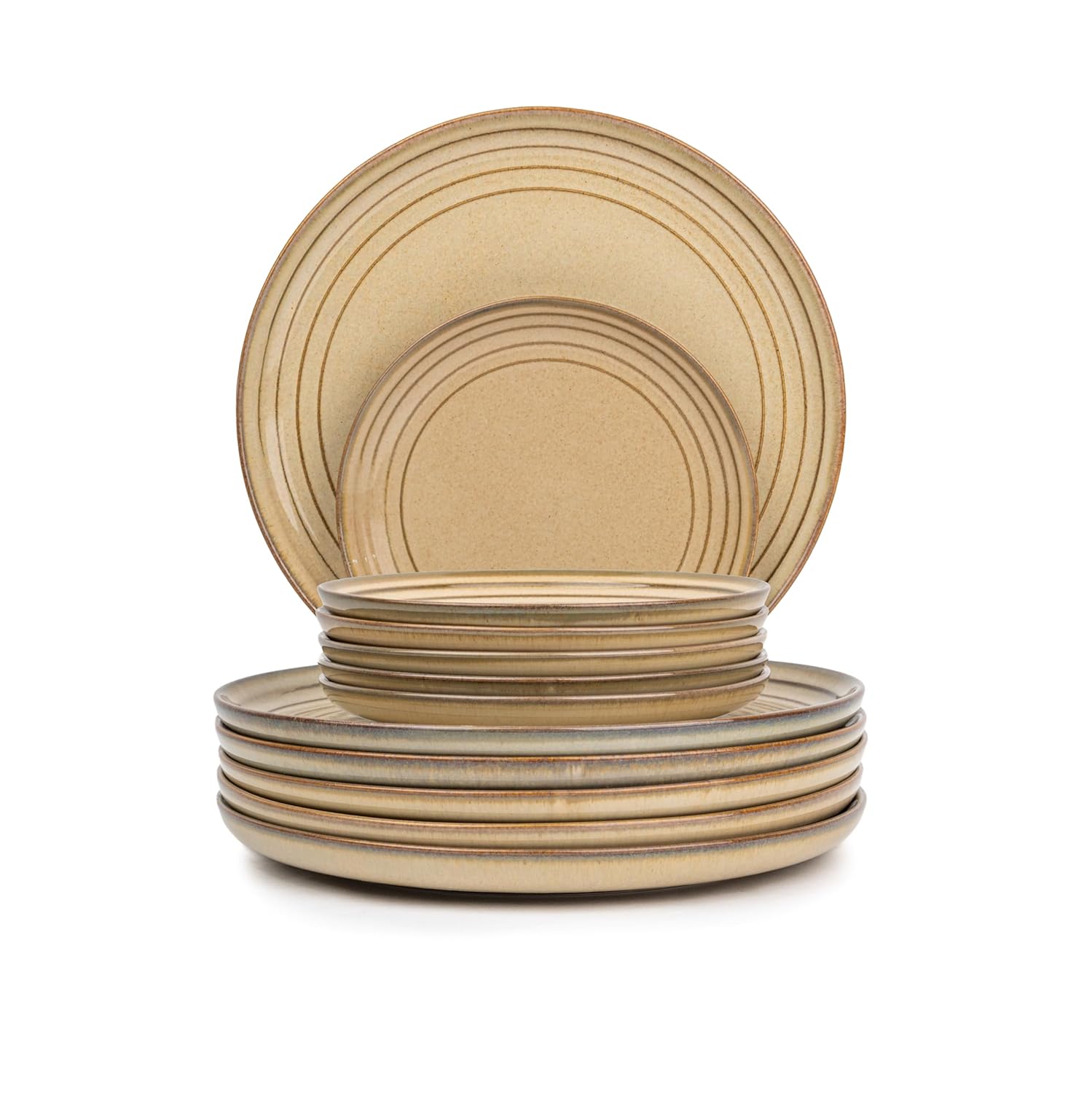 Ceramic Dinner Set Of 21 Pcs, Beige Reactive | Crockery Set, Dining Sets Crockery Items - 6 Dinner Plates+ 6 Quarter Plates+ 6 Veg Bowls, 180ml Each+ 2 Medium Bowls, 1000ml Each+ 1 Large Bowl, 1500ml