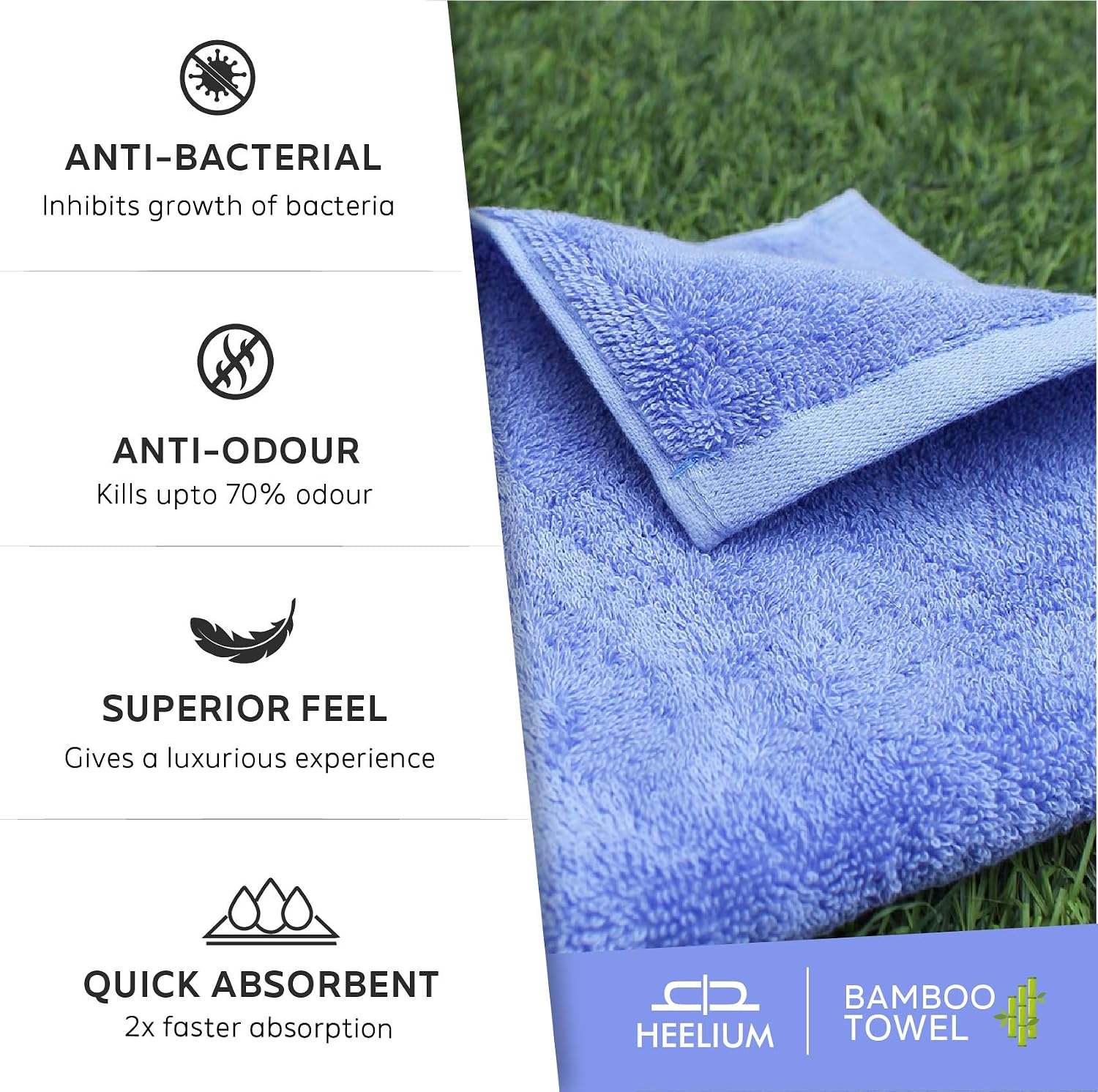 Heelium Bamboo Hand Towel 600 Gsm | Ultra Absorbent & Anti-Bacterial 3x Softer Than Cotton Towels (Iris, Grey & Teal)- Pack Of 3