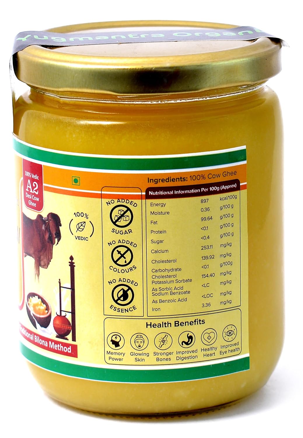 Premium A2 Danedar Desi Sahiwal Cow Ghee By Yugmantra Organic Foods | Healthy & Delicious Desi Ghee For Daily Pooja & Daily Kitchen Dishes | 1500ml (500ml * 3) 50.7 Ounce | Jar Pack
