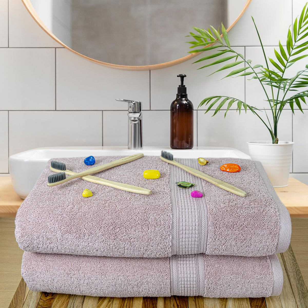 Rangoli 100% Cotton Fibre Bath Towel 1000 Gsm | Highly Durable & Super Absorbent Towel | Skin-Friendly & Quick Drying Luxury Towels (Peach) - Pack Of 2