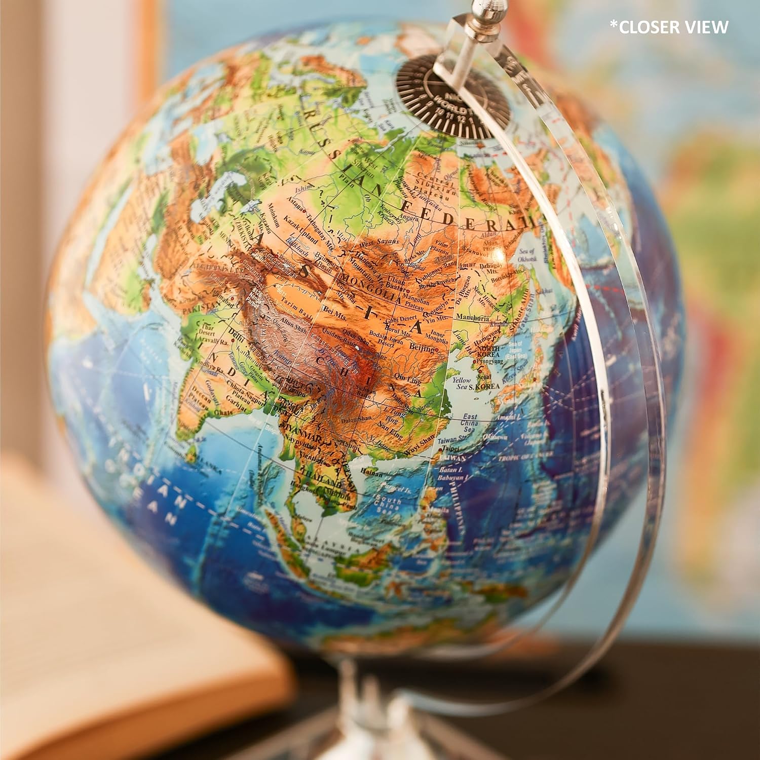 Decorative Physical Globe With Crystal Stand For Home Decor, Office Table, Gift For Boys, World Globe, For Kids & Students Learning - 8 Inches, Blue, Pack Of 1