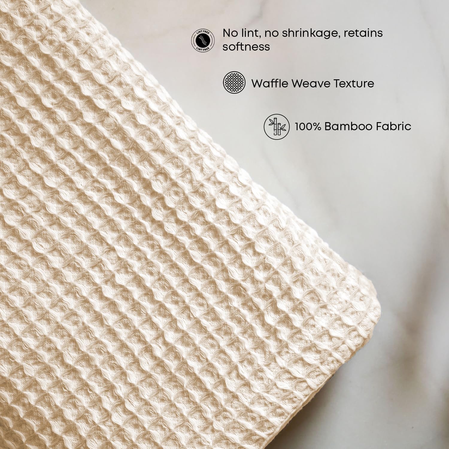 Linenwalas 100% Bamboo Waffle Quick Dry Hand Towel 720 Gsm | Ultra Soft, Super Absorbent Luxury Bathroom & Travel Friendly Light Weight Hand Towel (Beige) - Set Of 6