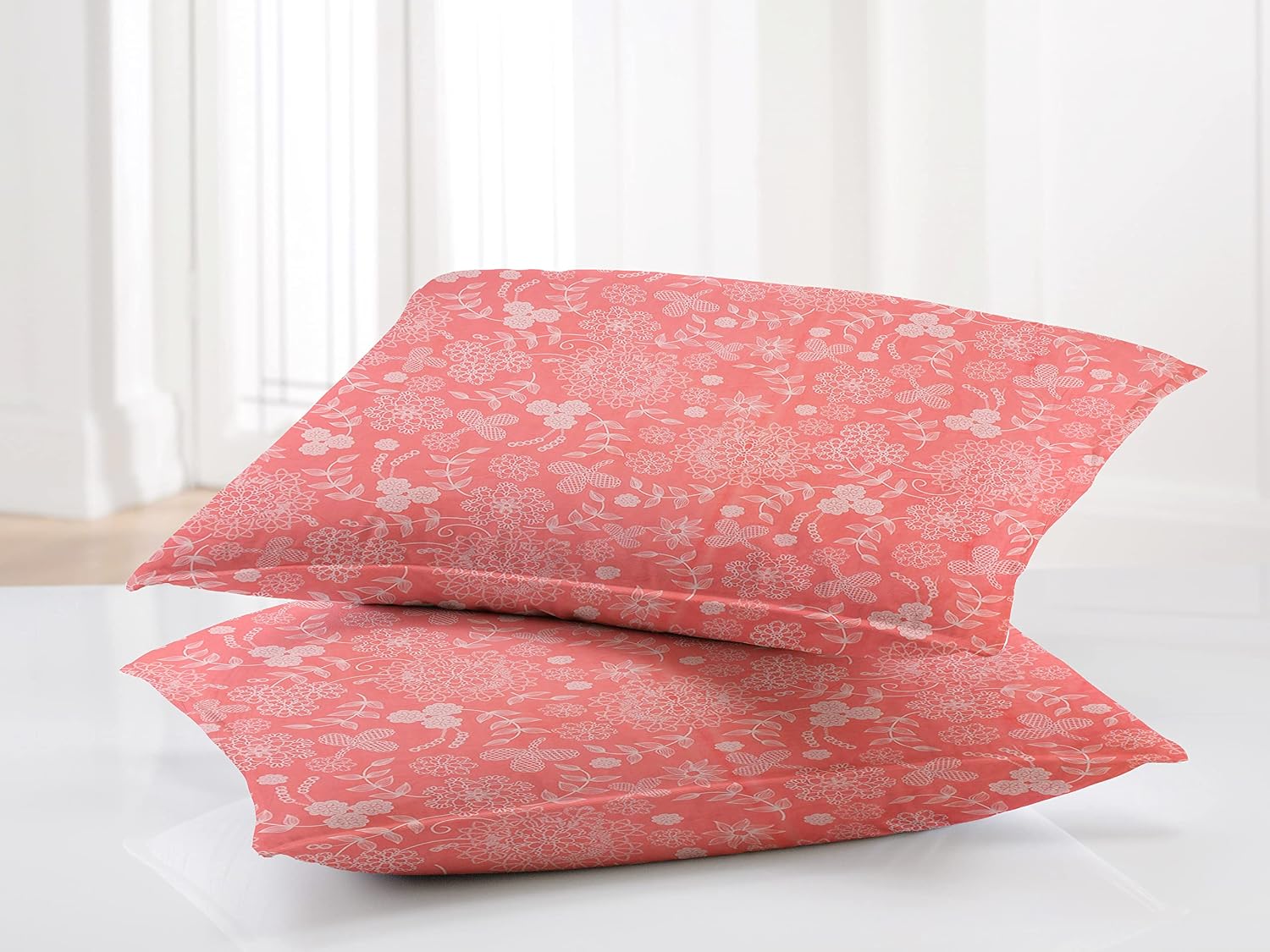 100% Cotton Feel Flat Double Bedsheets King Size With 2 Pillow Covers - 90 X 100 Inches, Pink | Double Bed Breathable & Wrinkle Free-Ultra Soft 180 TC Super Soft