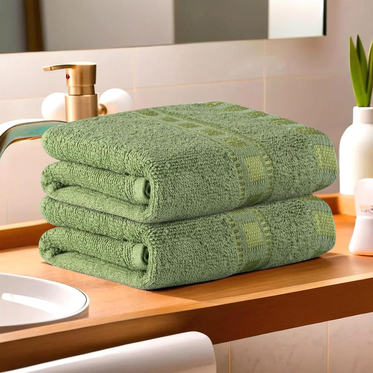 Kuber Industries Cotton Hand & Face 200 Gsm | Easily Washable Workout Gym Napkins For Men - Green (Pack Of 2)