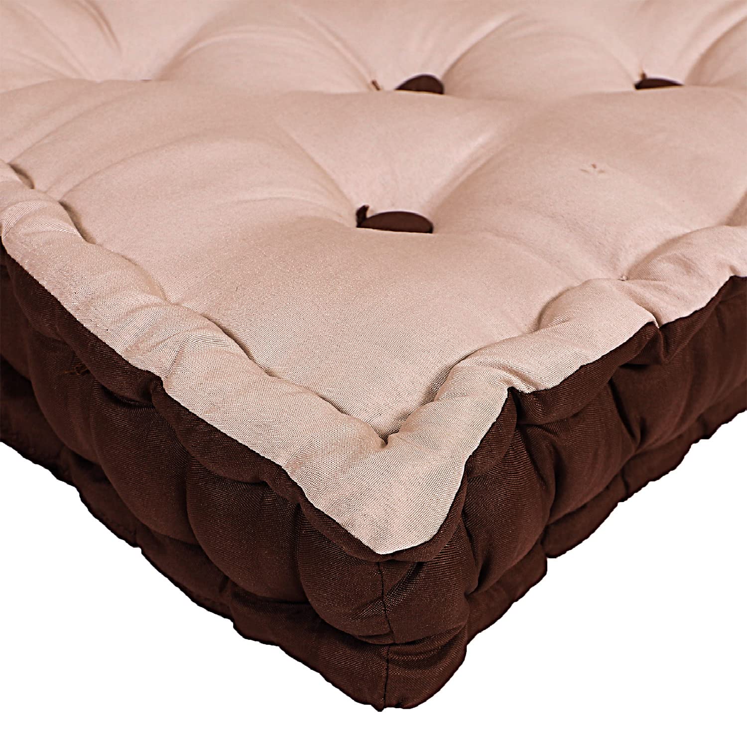 Square Chair Pad, Comfortable Seat Cushion, Soft Cotton Pillow For Seating, Beige & Brown | For Meditation, Yoga, Living Room | Furniture Cushion, Washable - 4 Piece Cotton Chair Pad