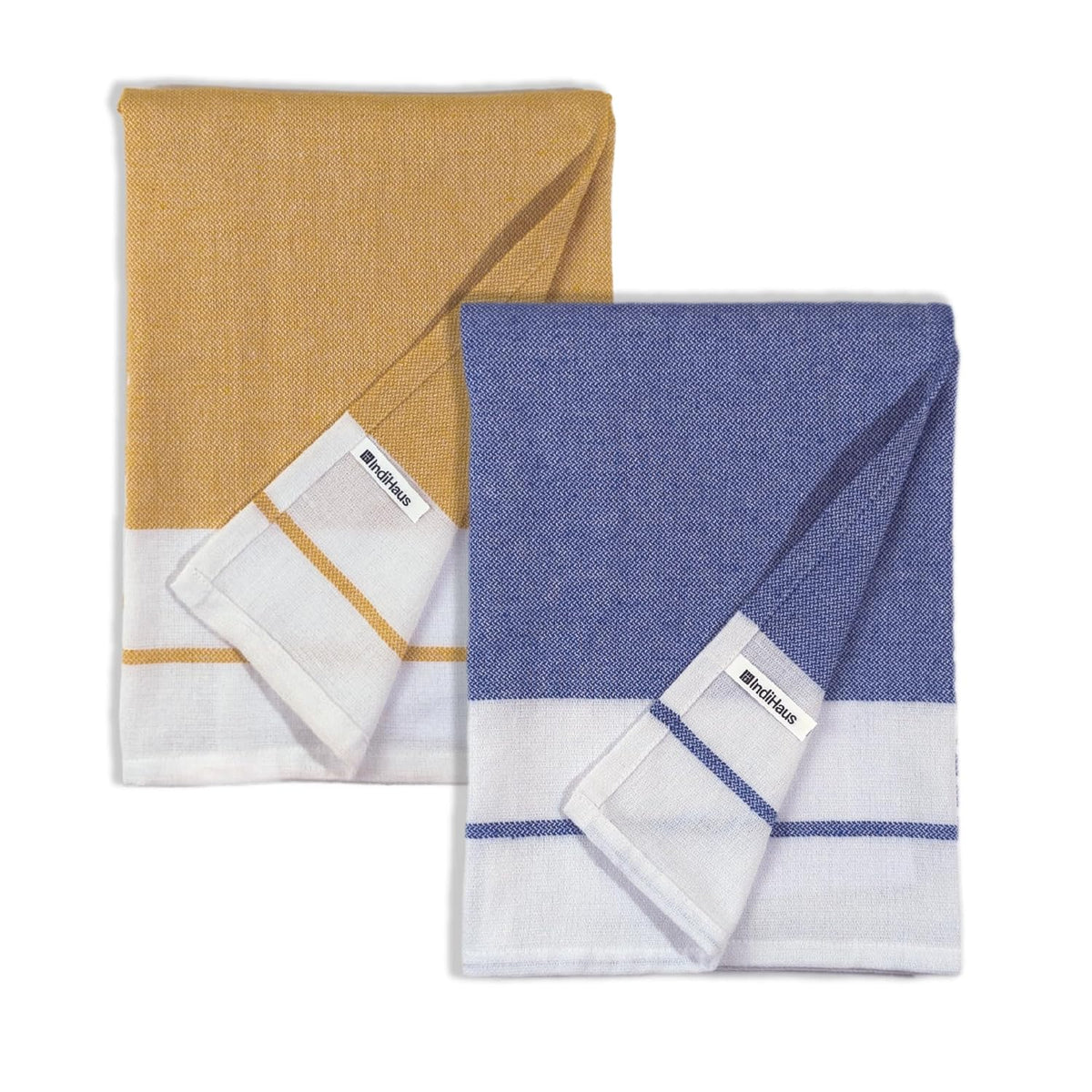 Indihaus Cotton Bath Towels 460 Gsm | Absorbent Large Size Quick Dry Gym Travel & Bath Towel (Orange & Blue)- Set Of 2