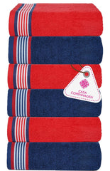 Casa Copenhagen Germany Design Cotton Hand Towel 740 Gsm (American Blue & American Red)- 6 Pcs
