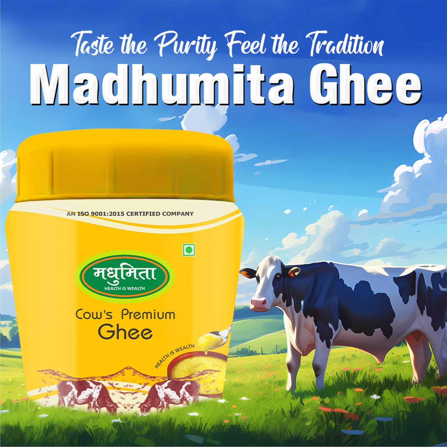 Natural Pure Cow Desi Ghee By Madhumita | Curd-Churned Bilona Method Healthy Nutrients Desi Cow Ghee Good For Roast Makhana | (1 Litre) 33.8 Ounce | Jar Pack