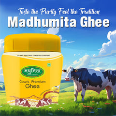 Natural Pure Cow Desi Ghee By Madhumita | Curd-Churned Bilona Method Healthy Nutrients Desi Cow Ghee Good For Roast Makhana | (1 Litre) 33.8 Ounce | Jar Pack