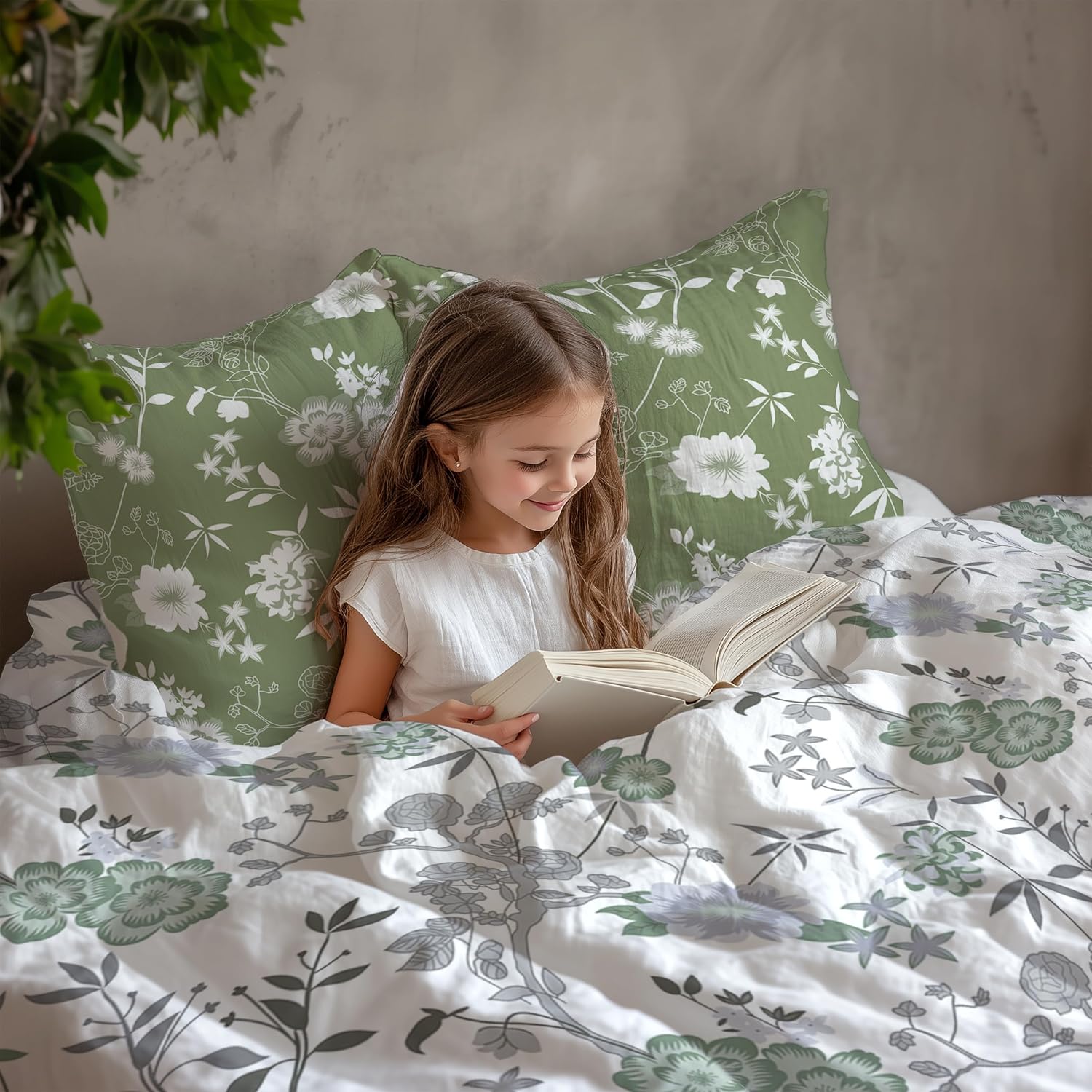 1 Single Bedsheet & 1 Pillow Cover - 54 X 84 Inches, Sage Green & White | Coordinated Look For Your Bedding | Durable & Easy To Maintain