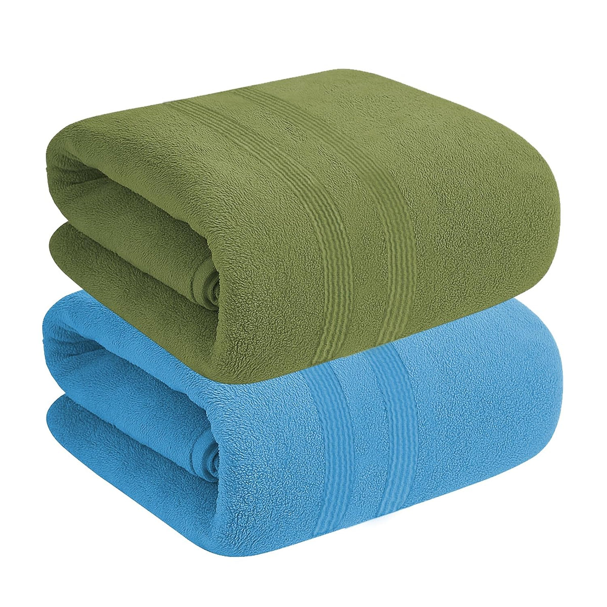 House Of Terry 100% Cotton Bath Towel 900 Gsm | Quick Dry, Fade-Resistant, Soft, Lightweight & Absorbent For Men & Women Large Size Towel (Blue & Olive Green) - 2 Pcs
