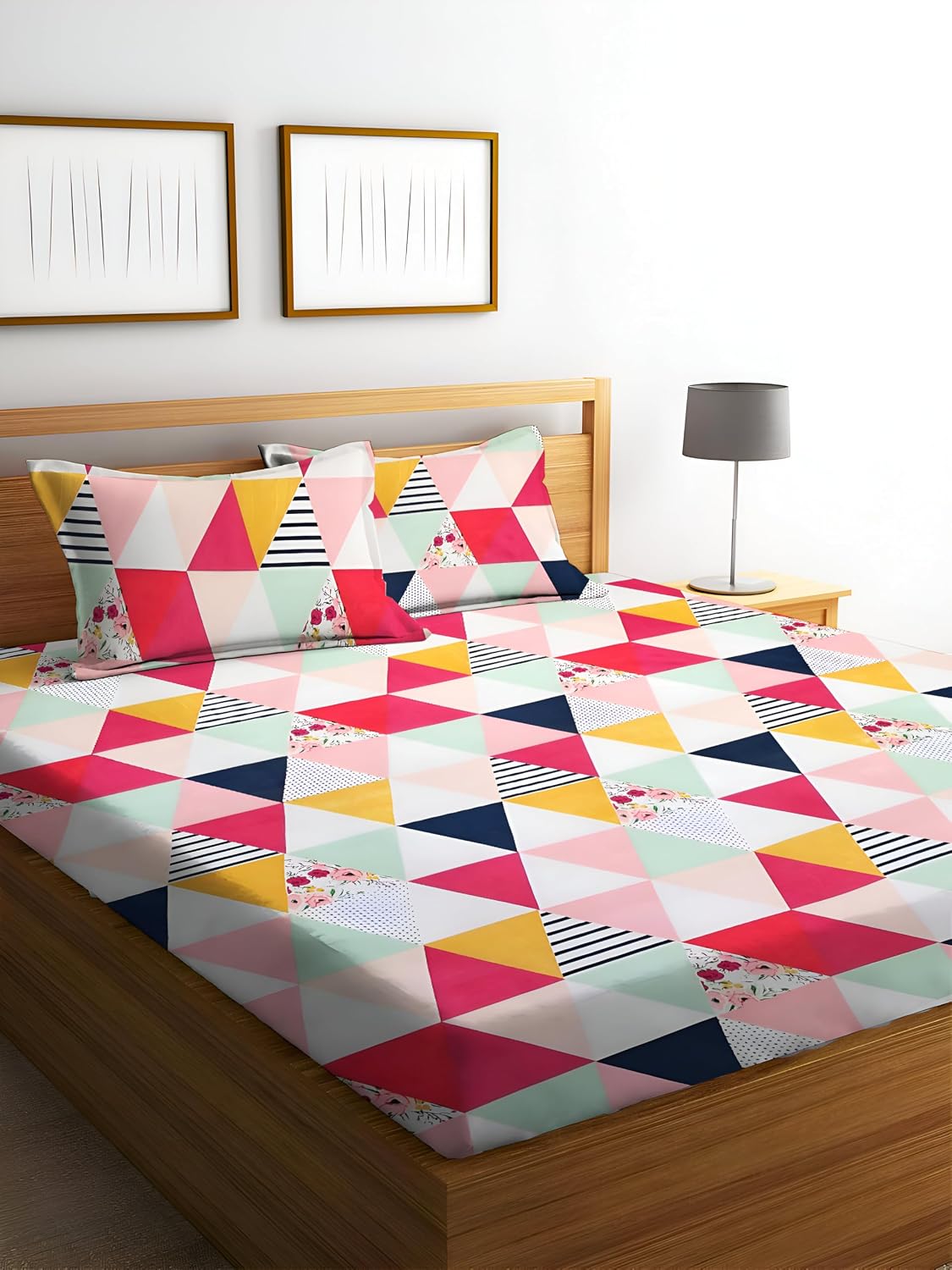 Printed King Size Bedsheet With 2 Matching Pillow Covers - 90 X 90 Inches, Multicolor | Durable & Long-Lasting | Naturally Soft, Breathable, & Skin-Friendly