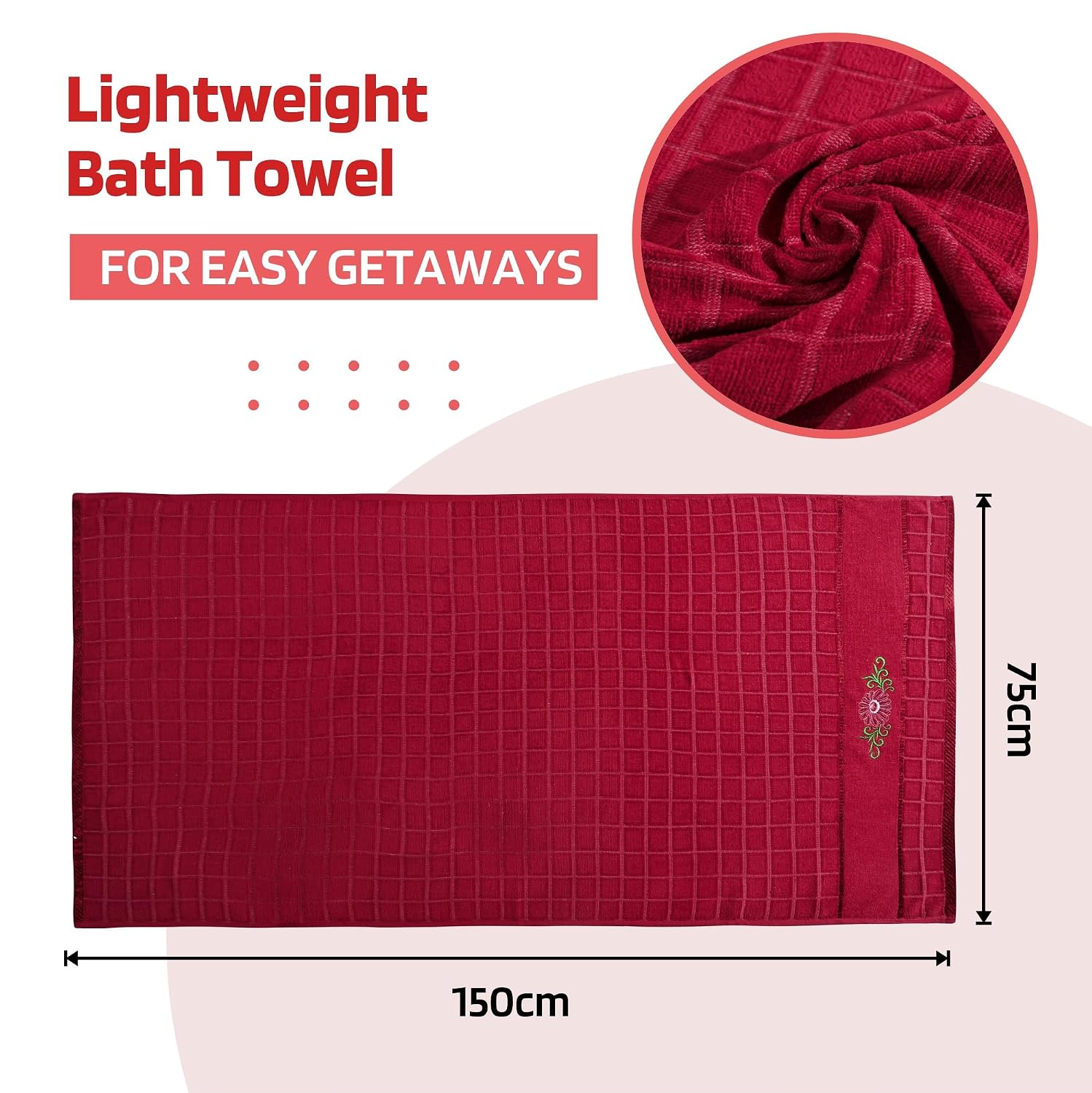 Kuber Industries Rectangle Super Absorbent Bath Towel 2000 Gsm | Soft & Comfortable Swimming & Bathing Towels | Gold Flower (Red)- Pack Of 4