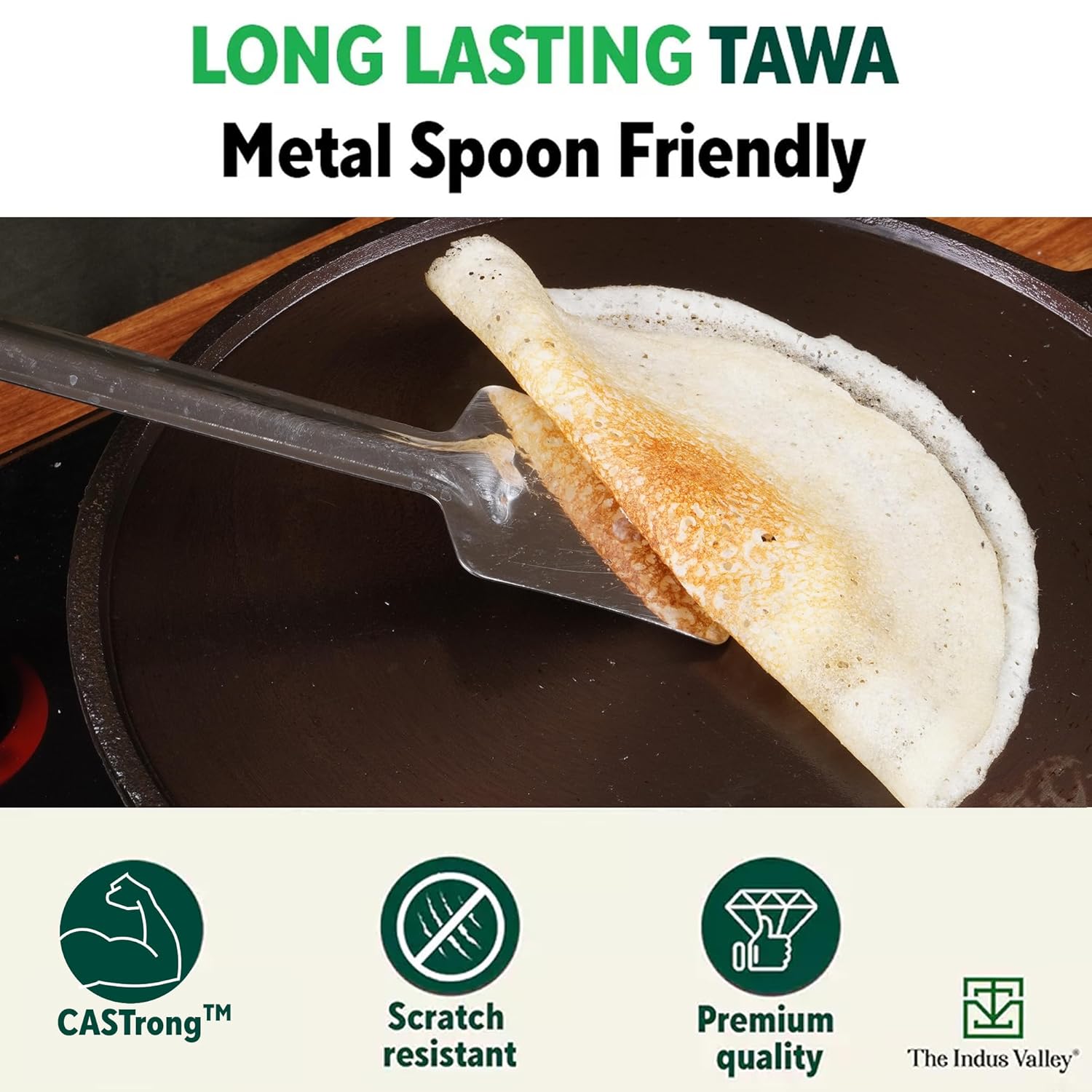 Super Smooth Cast Iron Tawa With Long Handle For Dosa - 25.4cm, 10 Inch, 1.8 Kg | Induction Friendly, Naturally Nonstick, Pre-Seasoned Tawa, 100% Pure & Toxin-Free, No Chemical Coating