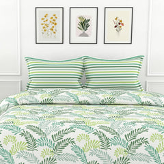 Printed Bedsheet For Double Bed 2 Pillow Cover - 60 X 78 Inches, Green & Cream | All Around Elastic Fitted - Ultra Soft & Breathable | Superior Softness & Breathability