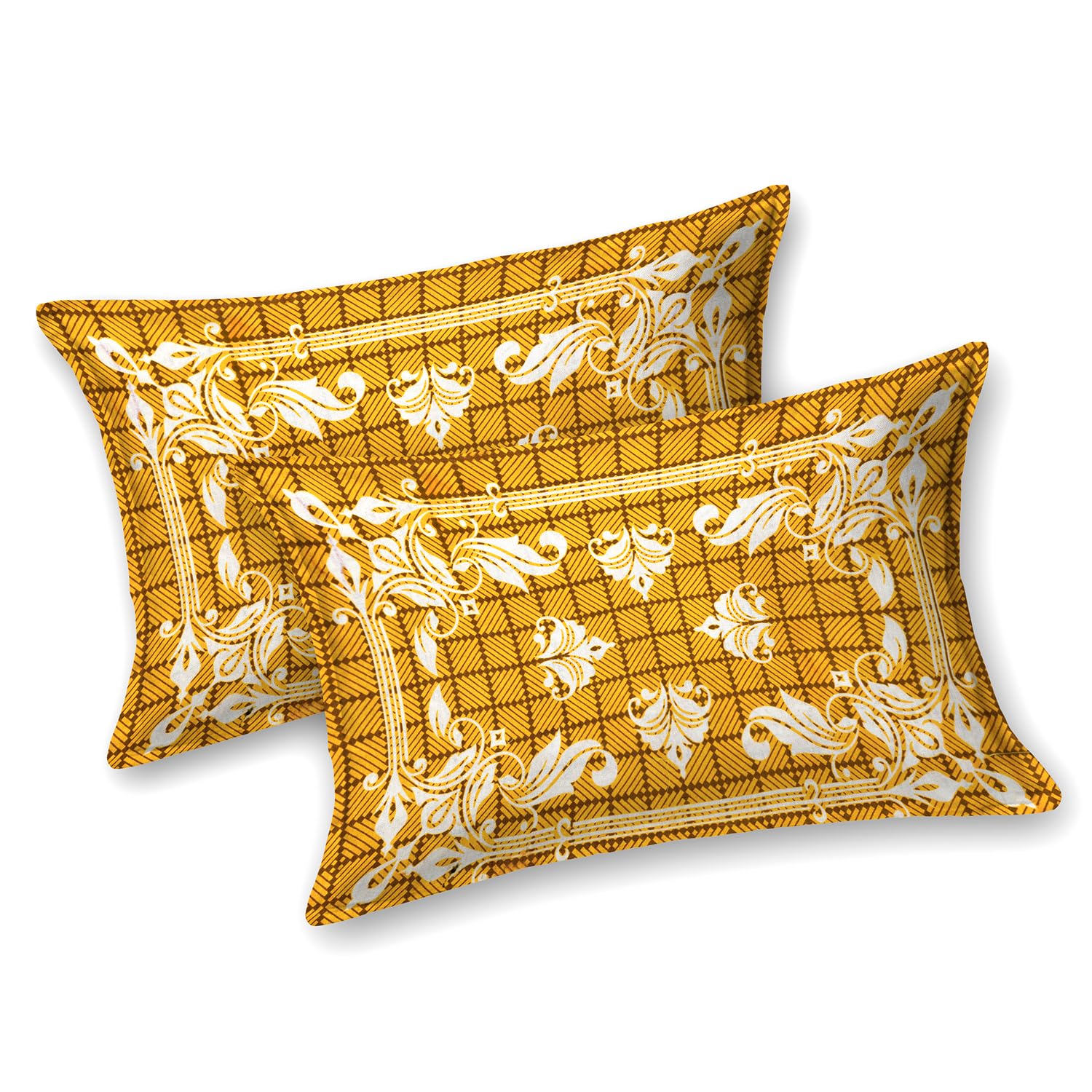 Printed Bedsheet For Double Bed With 2 Pillow Covers - 83 X 94 Inches, Yellow & White | Ideal For Hotel, Guest House, Home | Traditional Jaipuri Bedsheets