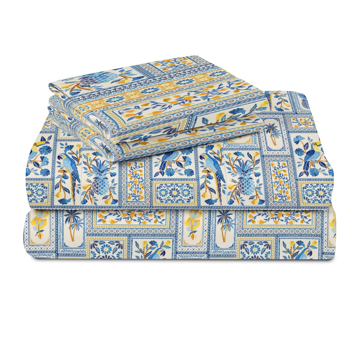 100% Cotton Double Bed Bedsheet Set With 2 Matching Pillow Covers | 90 X 90 Inches, Blue - Ideal For Villas, Guest Houses, & Daily Home Use Double Bedsheet