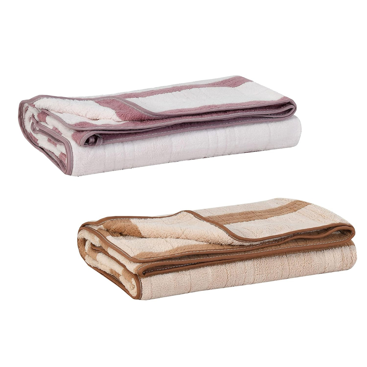 Urbanleaf Microfiber Large Bath Towel 700 Gsm | Quick Dry Super Absorbent Bath Towel For Men & Women (Brown & Wine Stripe) - Pack Of 2