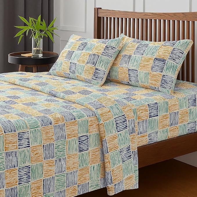 100% Pure Cotton Double Bed Bedsheet With 2 Pillow Covers - Size 90 X 100 Inches, Multicolor | Lightweight, Soft & Breathable Durable & Long-Lasting Bedsheet