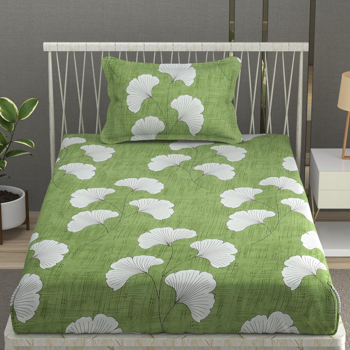 Elastic Fitted 1 Single Bedsheet With 1 Pillow Cover | 36 X 78 Inches, Light Green - Breathable & Durable, Soft Touch & Perfect For All Seasons