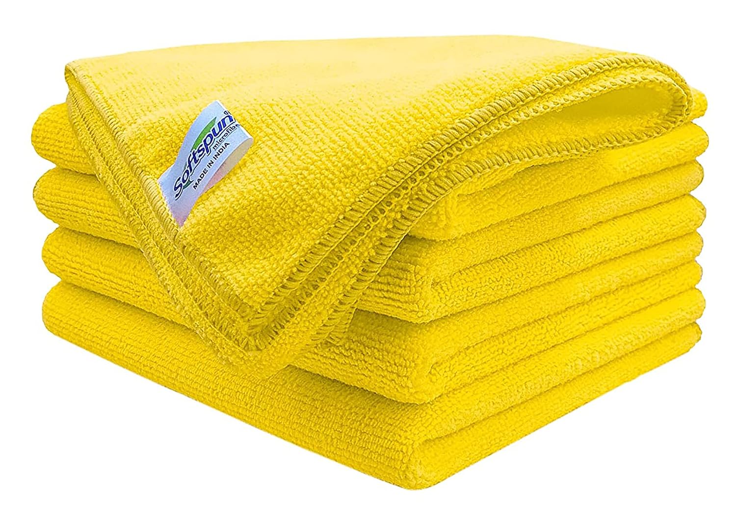 Softspun Microfiber Cleaning Cloths Towel Set 450 Gsm | Highly Absorbent Lint & Streak Free Multi-Purpose Wash Cloth For Kitchen Car Window Stainless Steel Silverware Pack Of 5 (Yellow)
