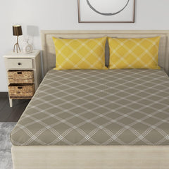 Premium Cotton Bedsheet For Double Bed King Size With 2 Pillow Covers - (108 X 108 Inches) Brandon Beige & Yellow | Ideal For All Season Comfortable Bedsheet
