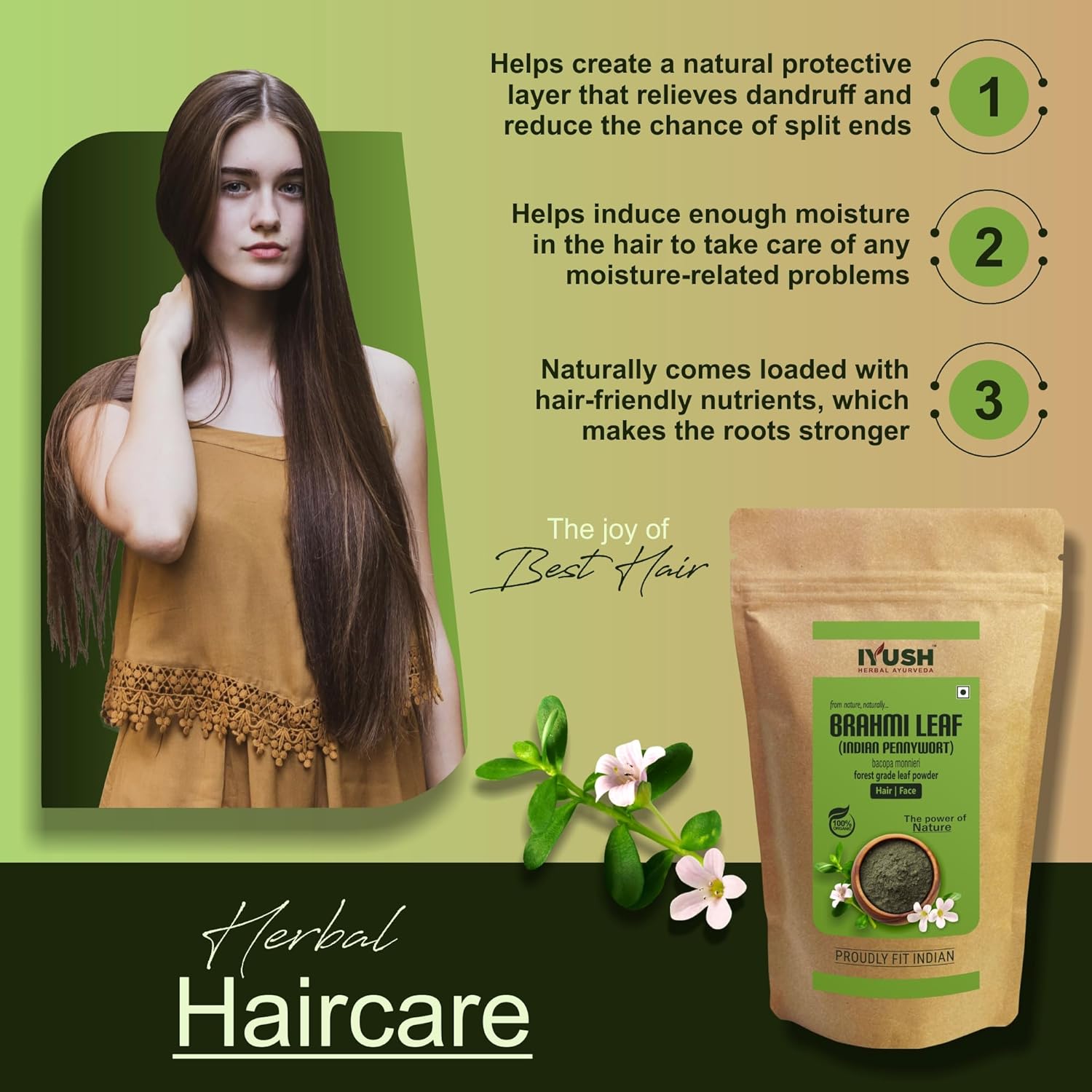 Iyush Herbal Ayurveda Brahmi Powder Bacopa Monnieri, Brahmi For Hair Growth Organic Powder, Hair Volume | 400gm 0.8lbs