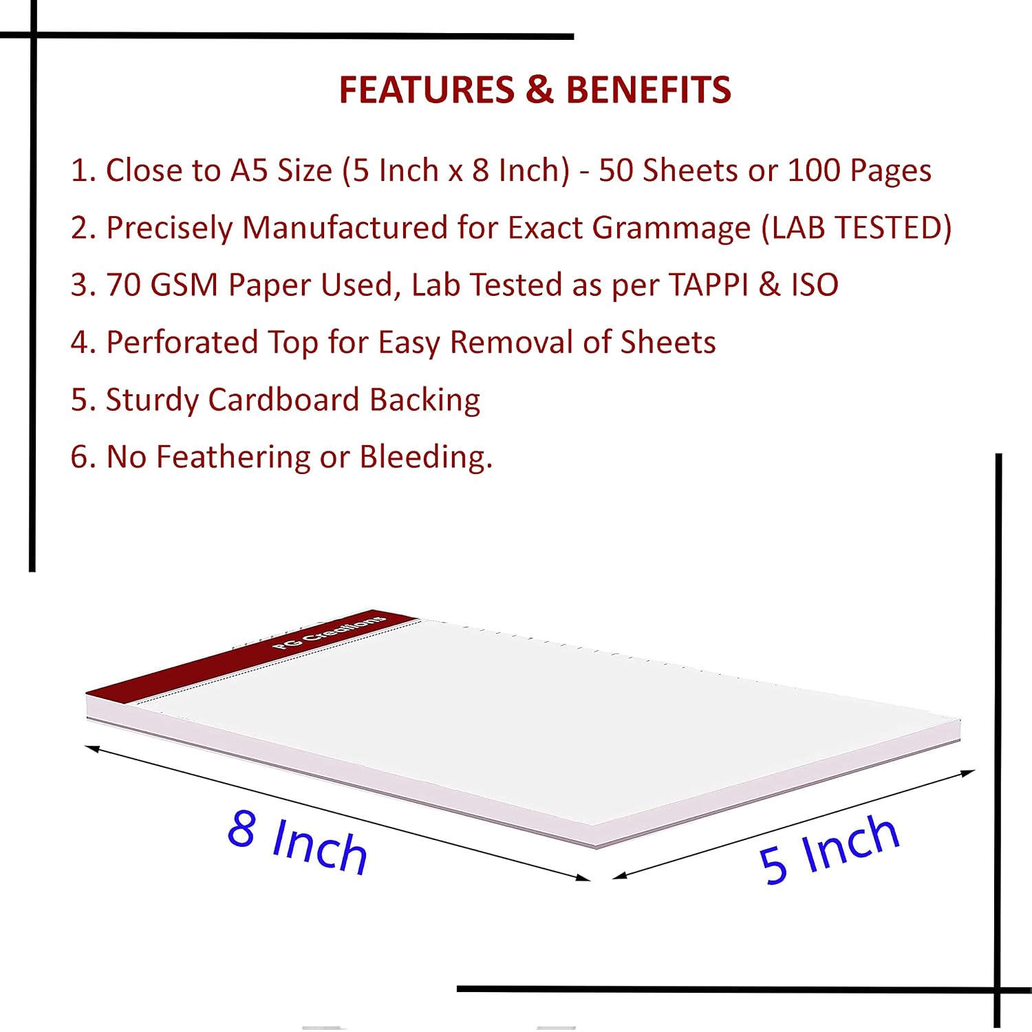 A5 Size, Unruled Notepads For Writing, 50 Sheets Per Pad, Plain Blank Paper (White) Pack Of 20