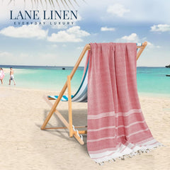 Lane Linen Turkish Beach Towel 699 Gsm | Oversized Lightweight Quick Dry Sand Free, Multipurpose, Absorbent, Hibiscus Beach Towel (2 Pack)