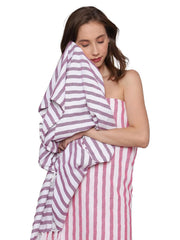 Patvy Bath Towels 240 Gsm | Light Weight Turkish Style Stripe Bath Towels For Men & Women Large Size (Grape)- Pack Of 1