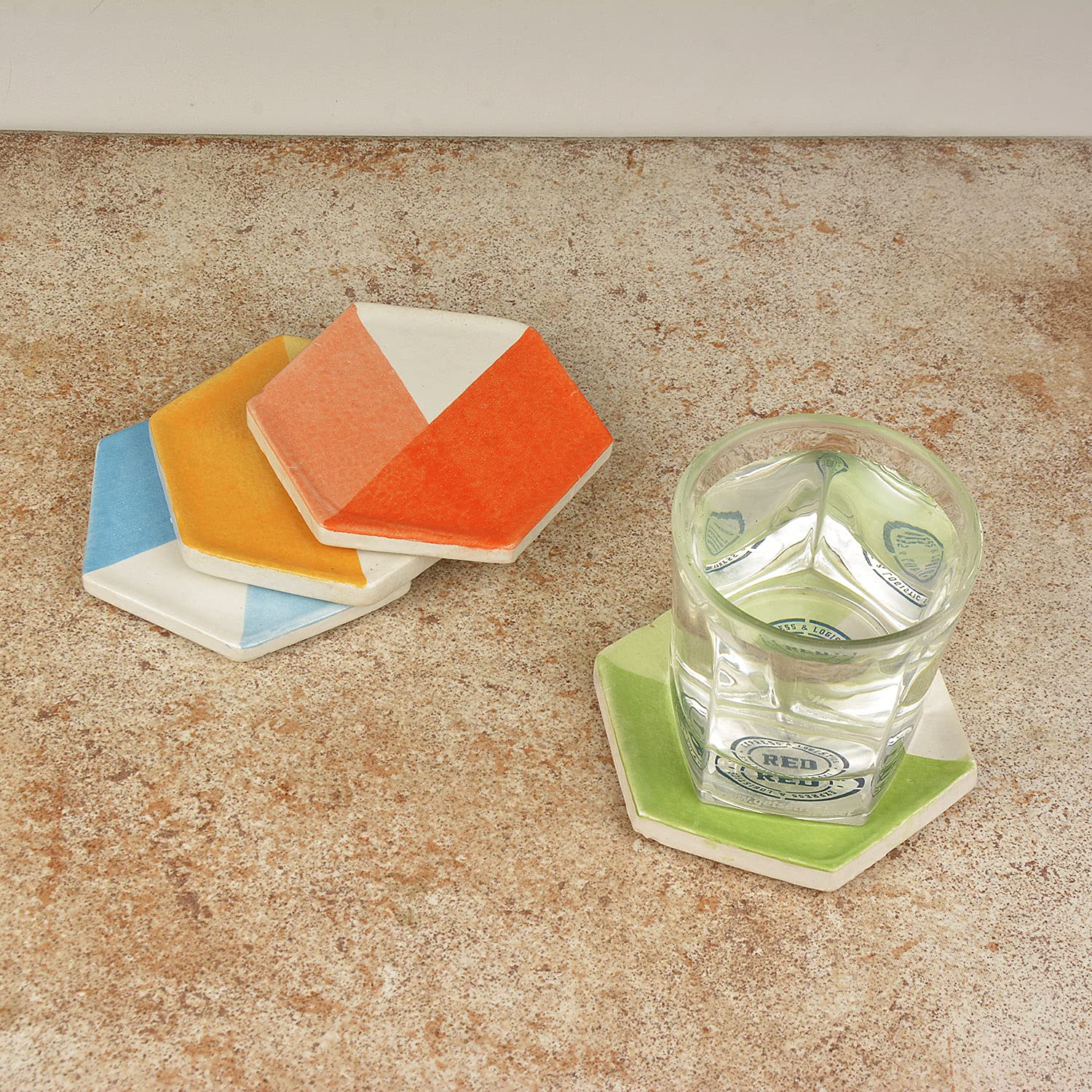 Hand Painted Coasters In Ceramic Set Of 4 - Multicolor | Coasters For Coffee Table | Dining Table Coasters, Tea Coaster - Set For Office Drink Coasters, Bar Accessories